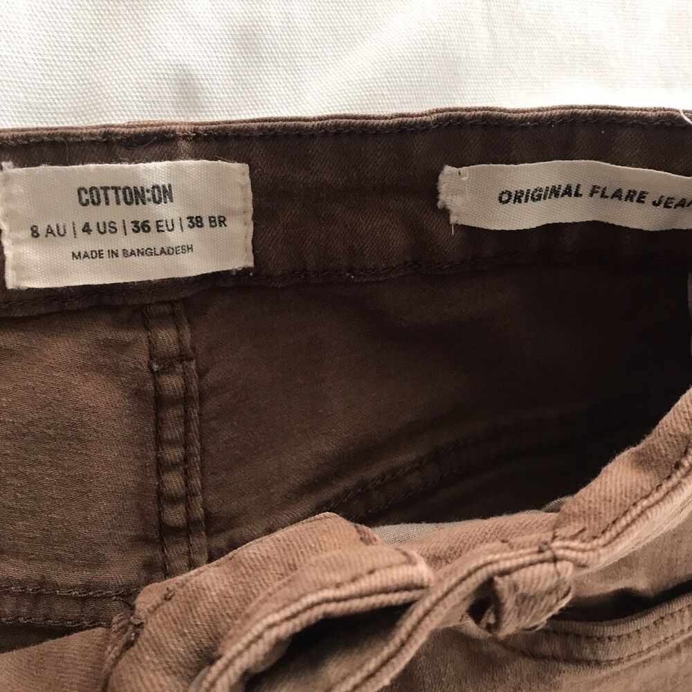 Cotton On Brown Mid Rise Original Flare Bootcut Womens Casual Frayed Hem Jeans 4 - Picture 7 of 7